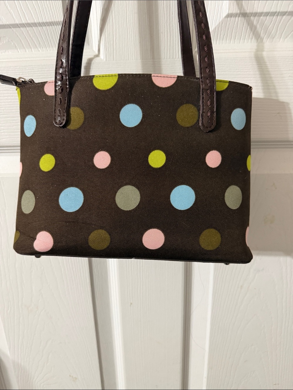 Source Unknown Brown Polka Dot Shoulder Bag with Pink, Blue & Green Dots - Picture 3 of 5